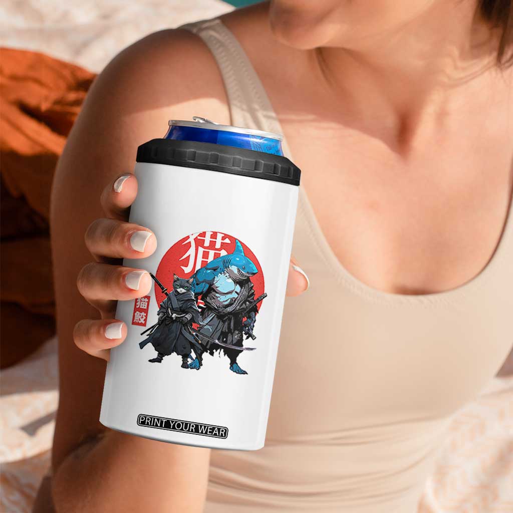 Samurai Cat Shark 4 in 1 Can Cooler Tumbler Retro Japanese Animal Warrior Art TS14 Print Your Wear