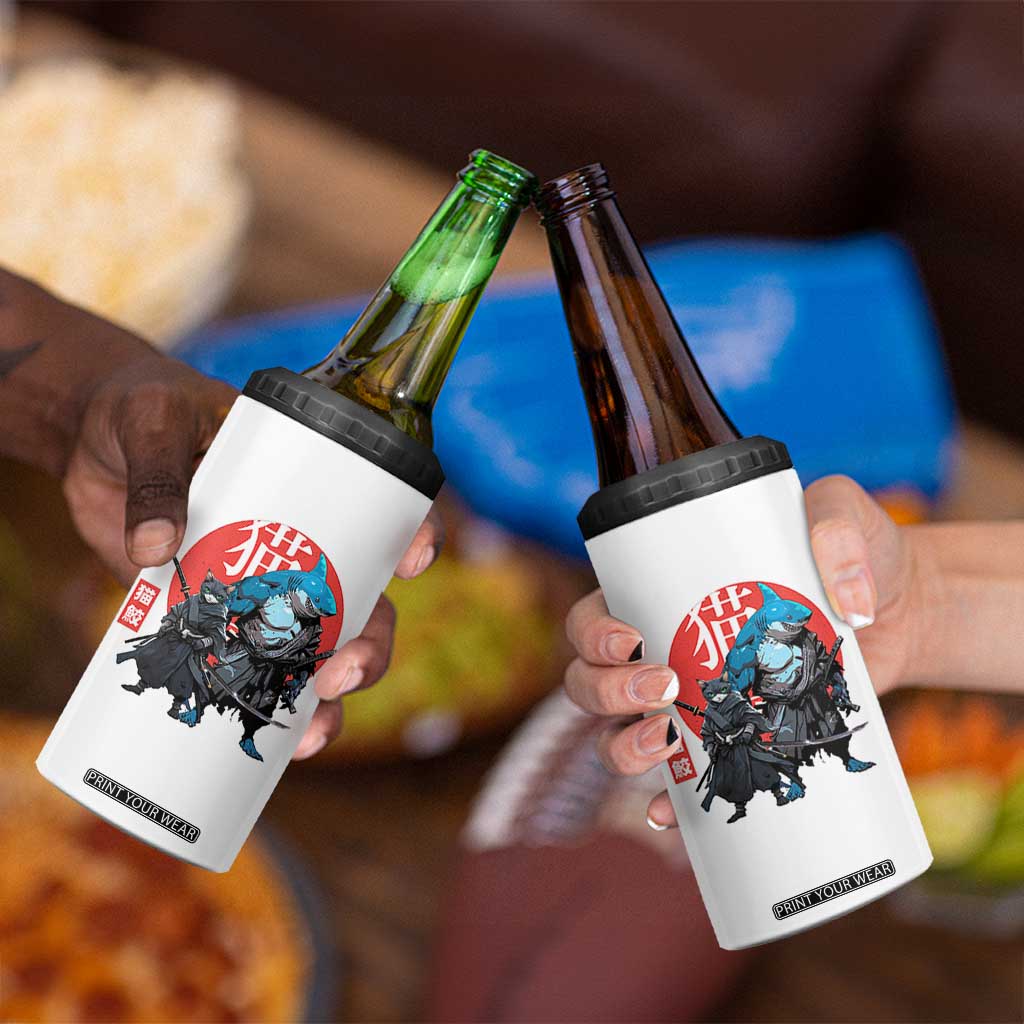 Samurai Cat Shark 4 in 1 Can Cooler Tumbler Retro Japanese Animal Warrior Art TS14 Print Your Wear