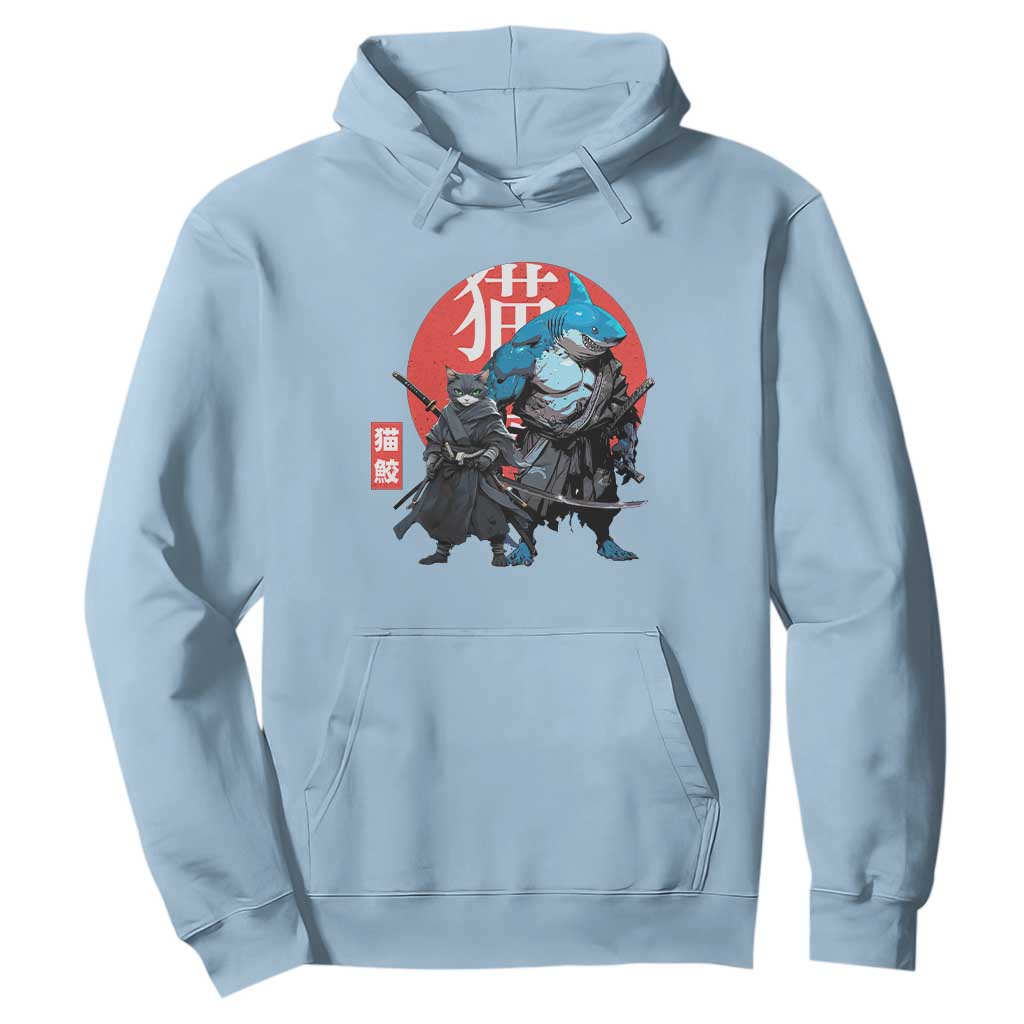 Samurai Cat Shark Hoodie Retro Japanese Animal Warrior Art TS14 Light Blue Print Your Wear