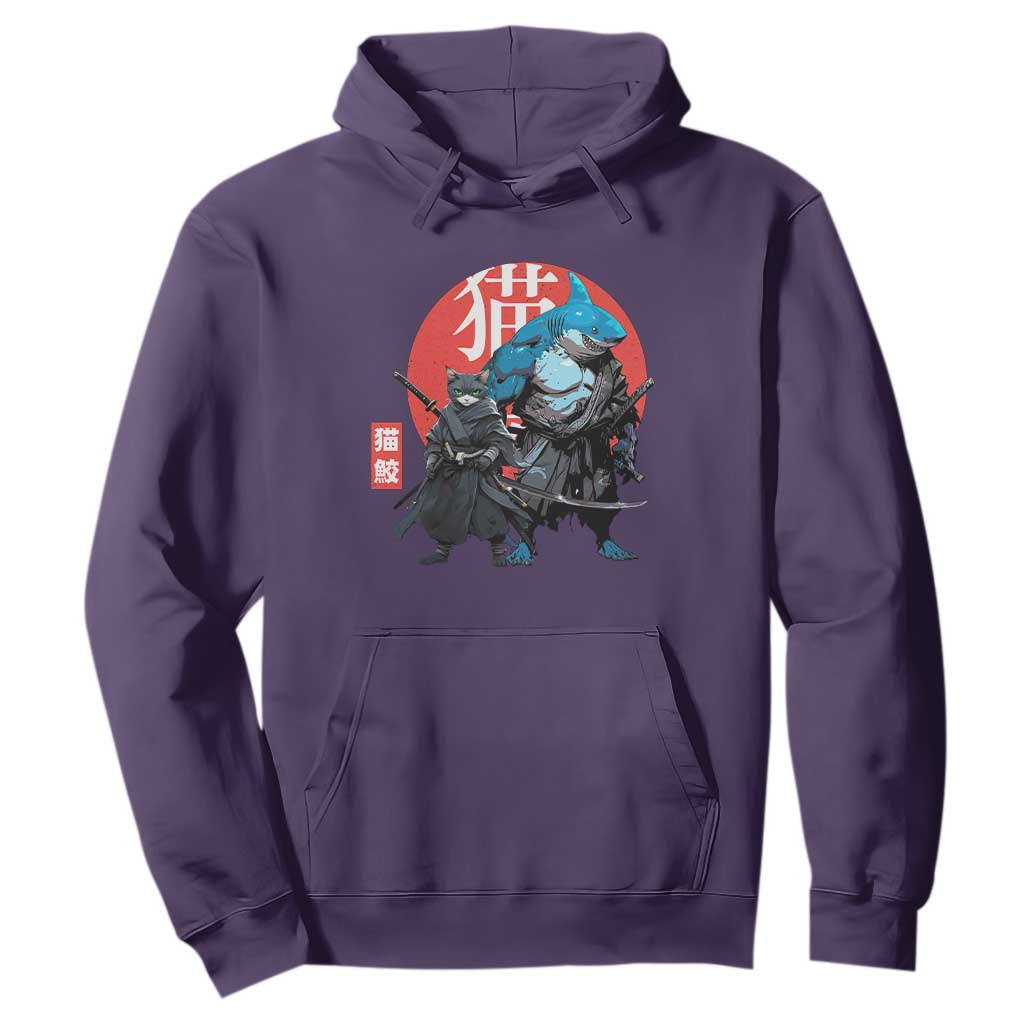 Samurai Cat Shark Hoodie Retro Japanese Animal Warrior Art TS14 Purple Print Your Wear