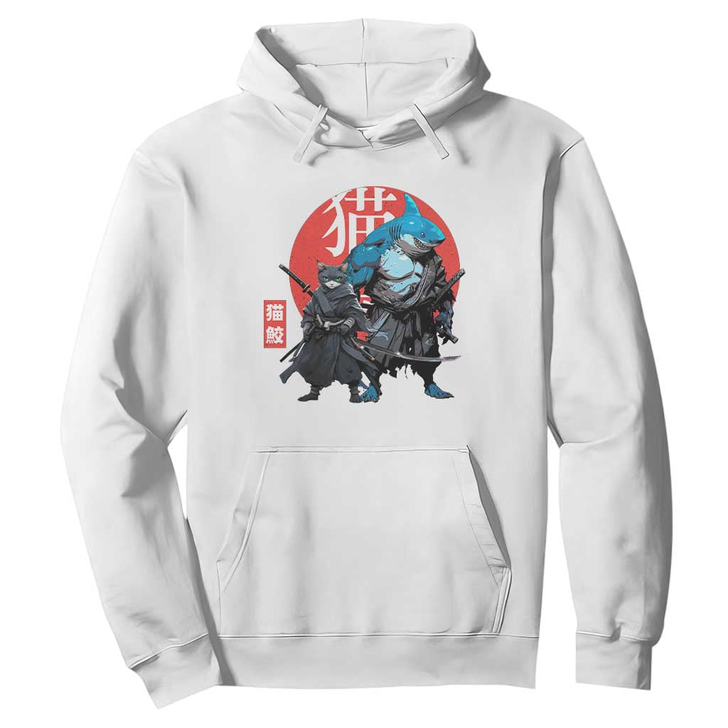 Samurai Cat Shark Hoodie Retro Japanese Animal Warrior Art TS14 White Print Your Wear