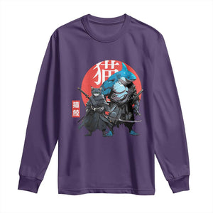 Samurai Cat Shark Long Sleeve Shirt Retro Japanese Animal Warrior Art TS14 Purple Print Your Wear