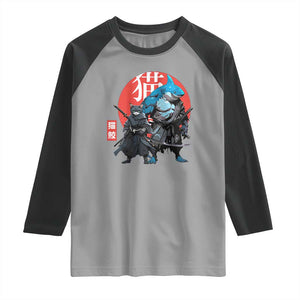 Samurai Cat Shark Raglan Shirt Retro Japanese Animal Warrior Art TS14 Sport Gray Black Print Your Wear