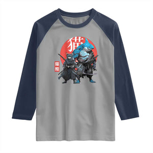 Samurai Cat Shark Raglan Shirt Retro Japanese Animal Warrior Art TS14 Sport Gray Navy Print Your Wear