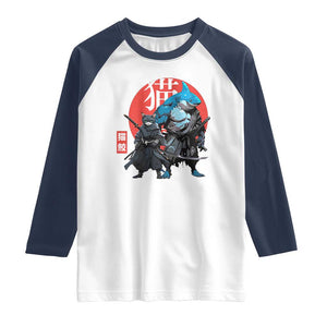 Samurai Cat Shark Raglan Shirt Retro Japanese Animal Warrior Art TS14 White Navy Print Your Wear