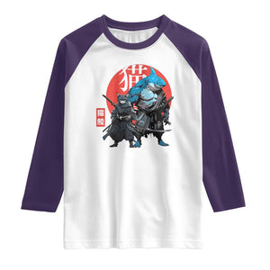 Samurai Cat Shark Raglan Shirt Retro Japanese Animal Warrior Art TS14 White Purple Print Your Wear