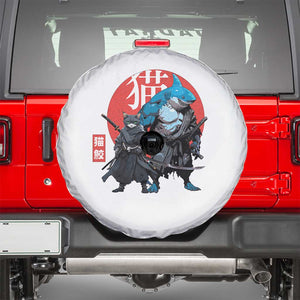 Samurai Cat Shark Spare Tire Cover Retro Japanese Animal Warrior Art TS14 White Print Your Wear