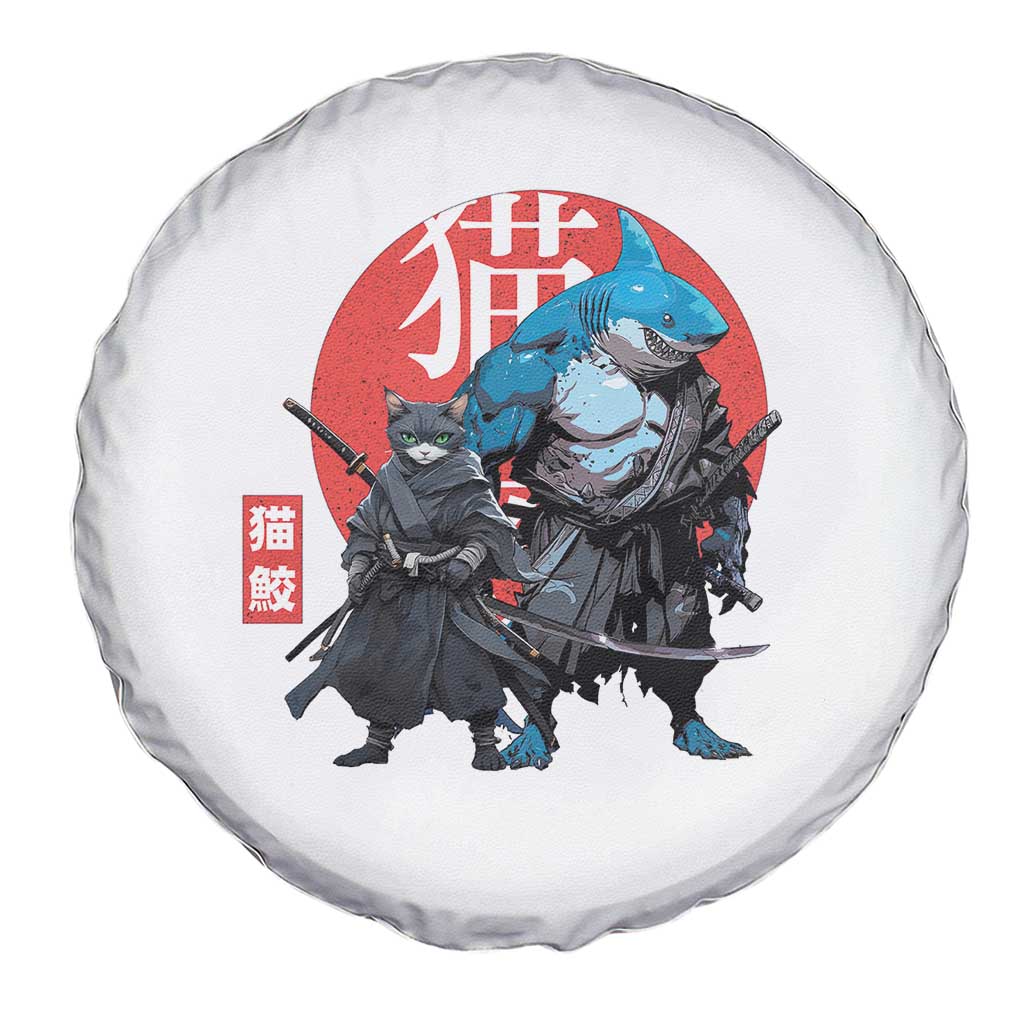 Samurai Cat Shark Spare Tire Cover Retro Japanese Animal Warrior Art TS14 Print Your Wear