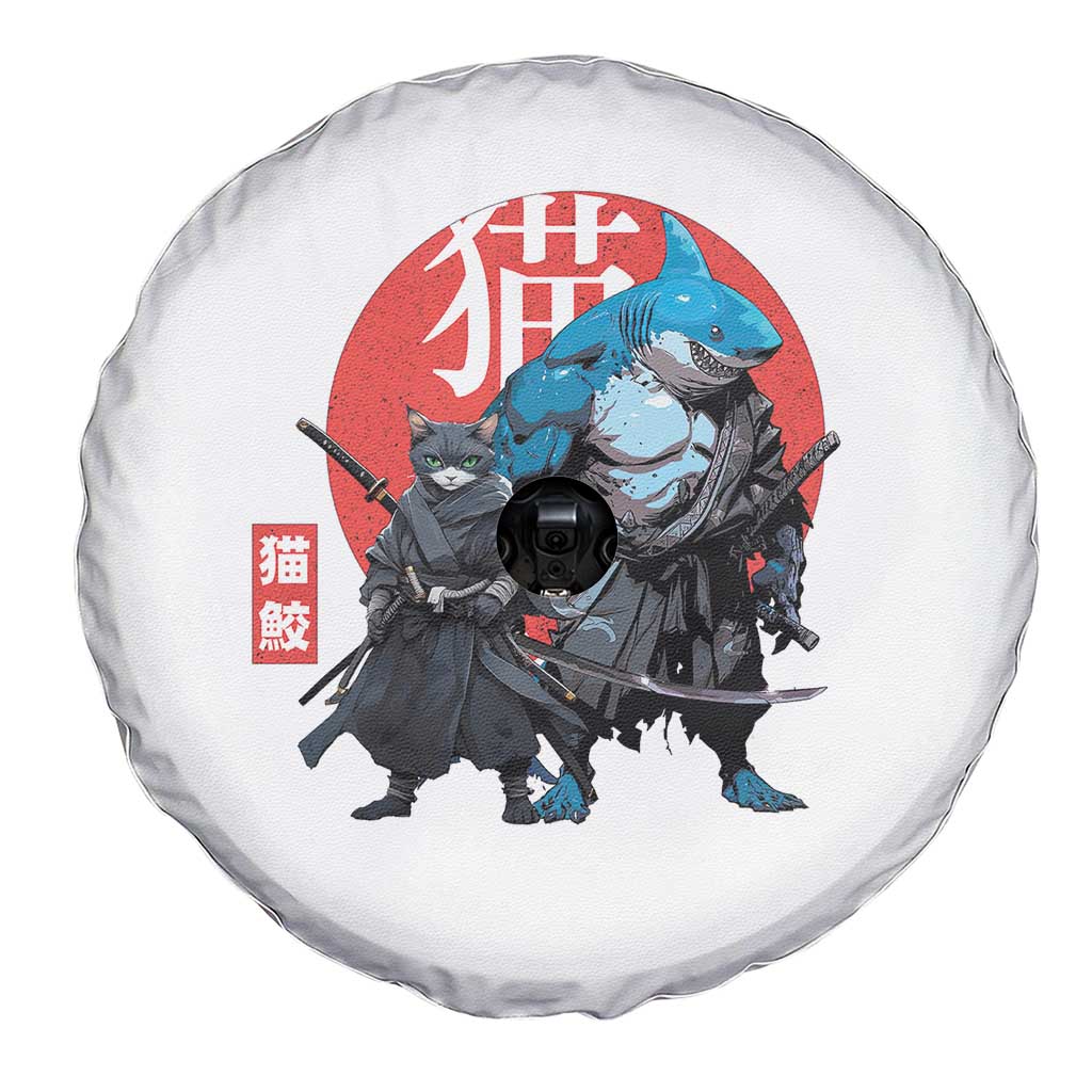 Samurai Cat Shark Spare Tire Cover Retro Japanese Animal Warrior Art TS14 Print Your Wear