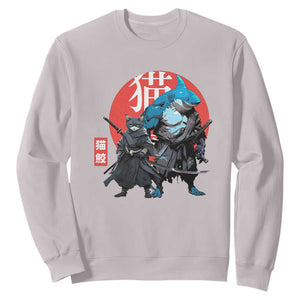 Samurai Cat Shark Sweatshirt Retro Japanese Animal Warrior Art TS14 Ice Gray Print Your Wear
