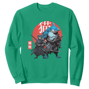 Samurai Cat Shark Sweatshirt Retro Japanese Animal Warrior Art TS14 Irish Green Print Your Wear