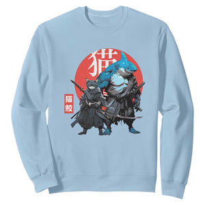 Samurai Cat Shark Sweatshirt Retro Japanese Animal Warrior Art TS14 Light Blue Print Your Wear