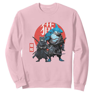 Samurai Cat Shark Sweatshirt Retro Japanese Animal Warrior Art TS14 Light Pink Print Your Wear