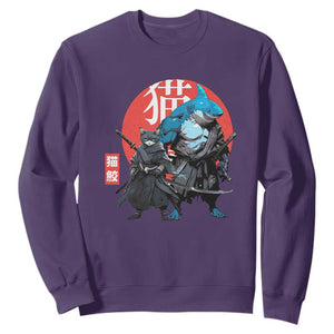 Samurai Cat Shark Sweatshirt Retro Japanese Animal Warrior Art TS14 Purple Print Your Wear