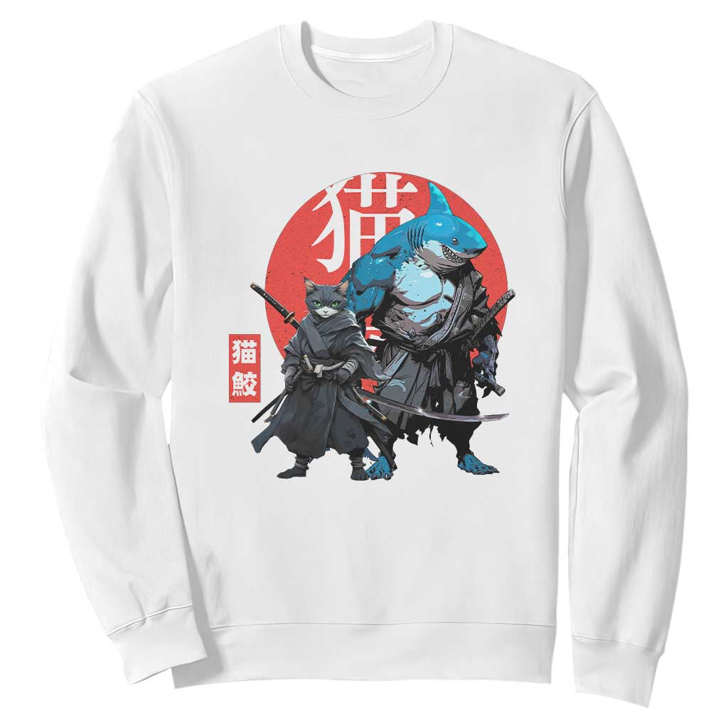 Samurai Cat Shark Sweatshirt Retro Japanese Animal Warrior Art TS14 White Print Your Wear