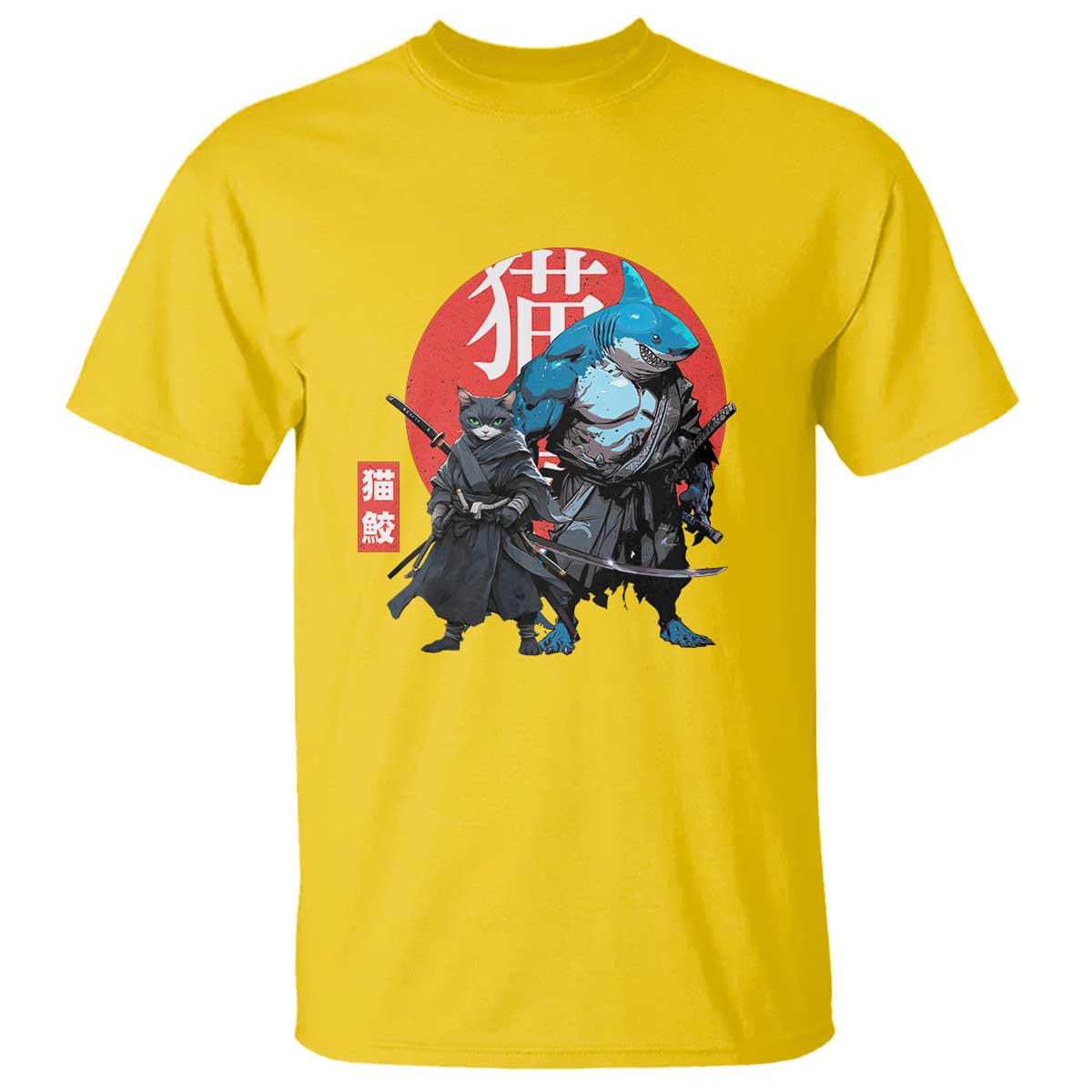 Samurai Cat Shark T Shirt Retro Japanese Animal Warrior Art TS14 Daisy Print Your Wear