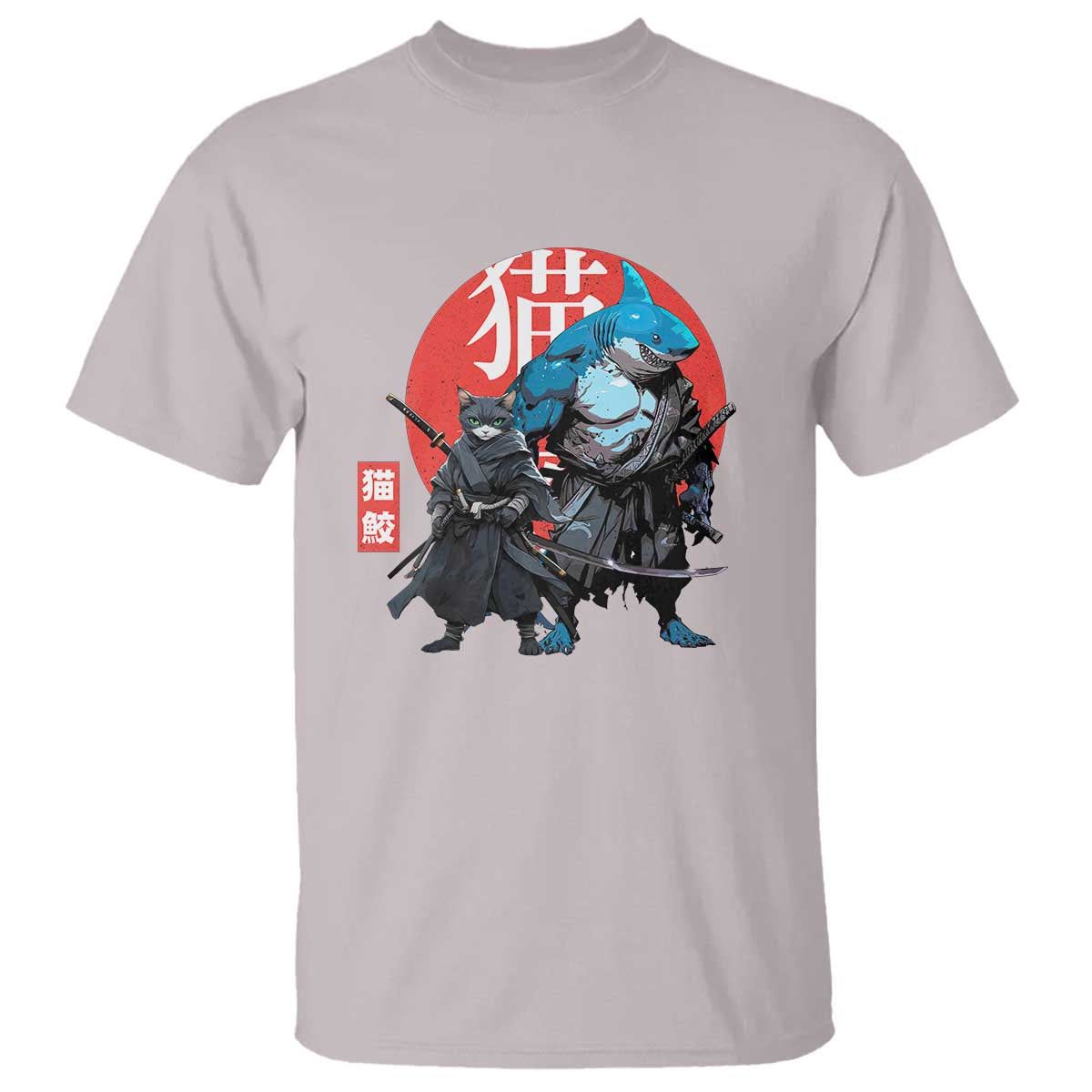 Samurai Cat Shark T Shirt Retro Japanese Animal Warrior Art TS14 Ice Gray Print Your Wear
