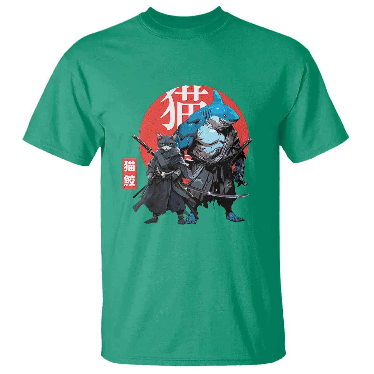 Samurai Cat Shark T Shirt Retro Japanese Animal Warrior Art TS14 Irish Green Print Your Wear