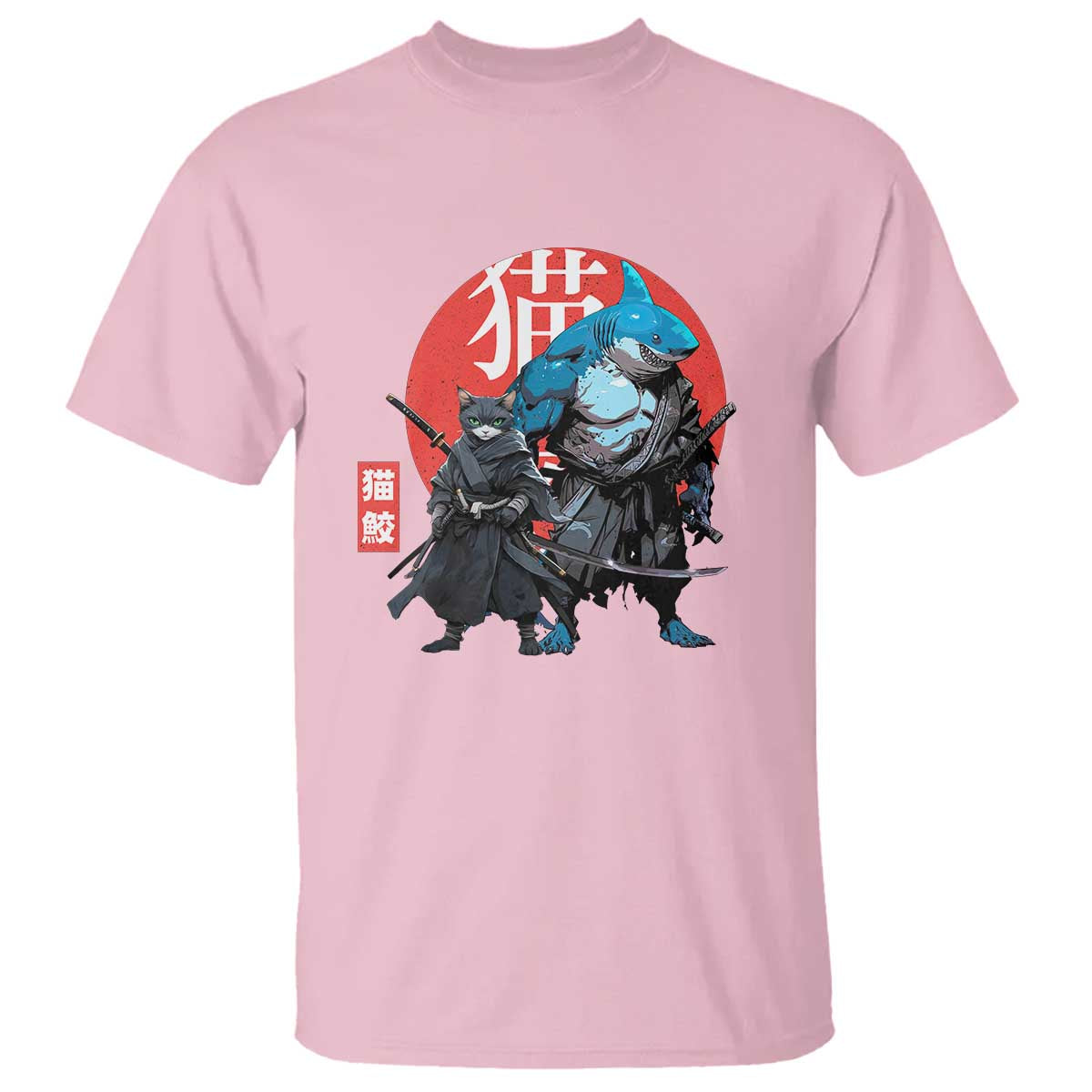 Samurai Cat Shark T Shirt Retro Japanese Animal Warrior Art TS14 Light Pink Print Your Wear