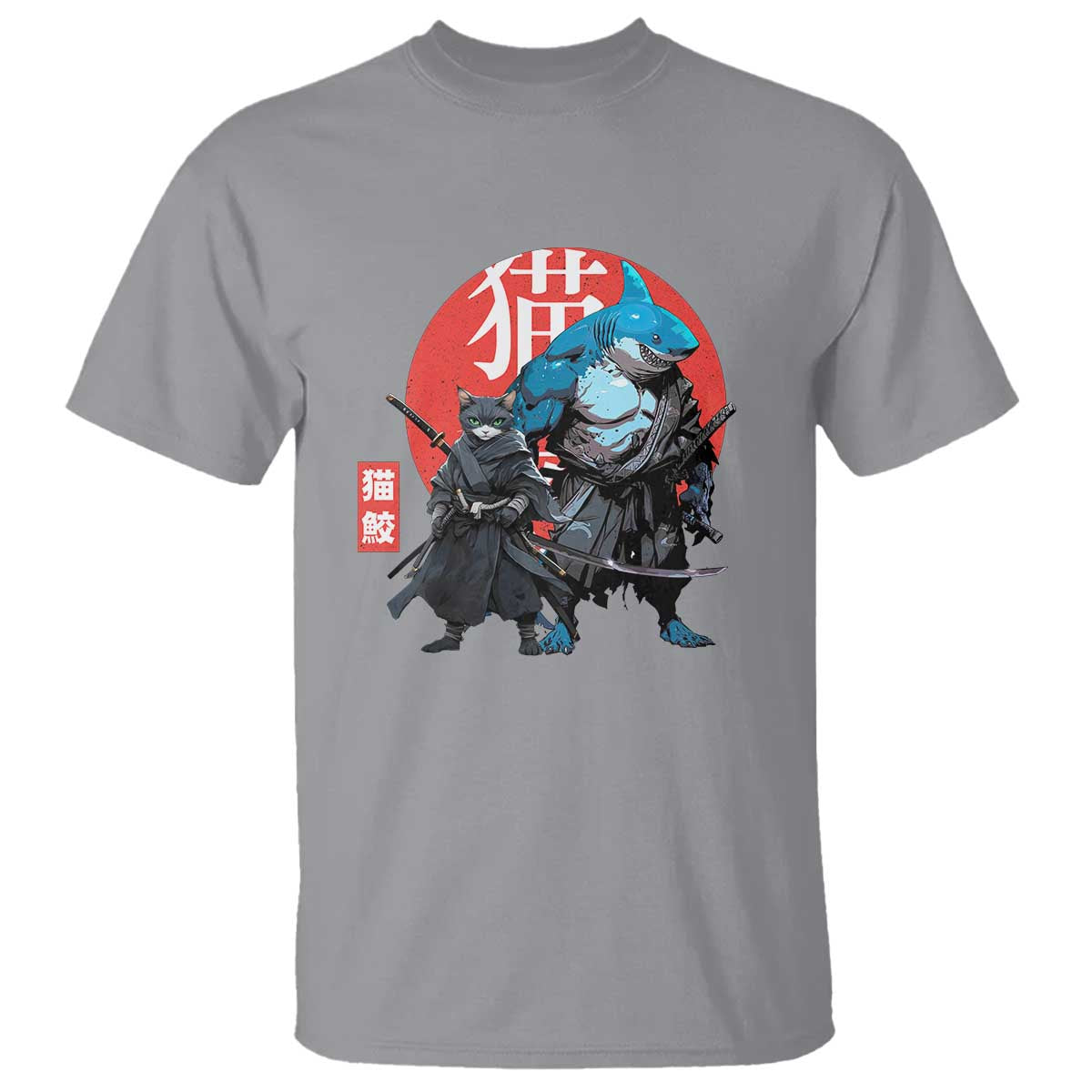 Samurai Cat Shark T Shirt Retro Japanese Animal Warrior Art TS14 Sport Gray Print Your Wear