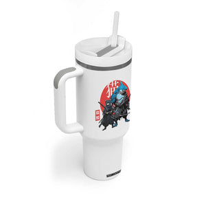 Samurai Cat Shark Tumbler With Handle Retro Japanese Animal Warrior Art TS14 Print Your Wear