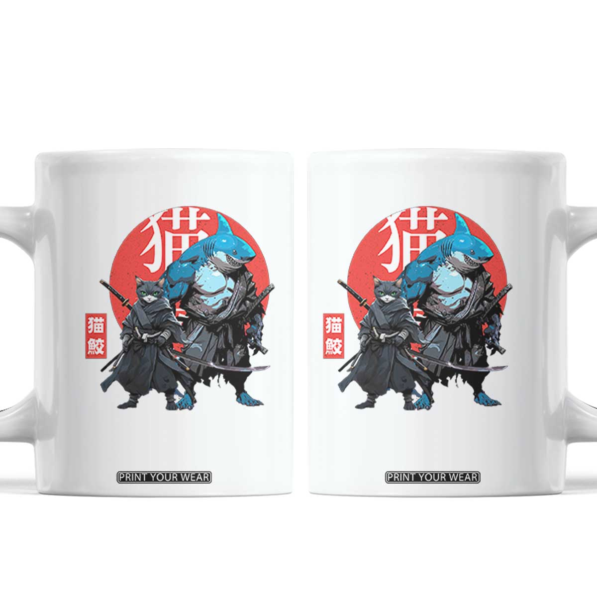 Samurai Cat Shark Coffee Mug Retro Japanese Animal Warrior Art TS14 White Print Your Wear