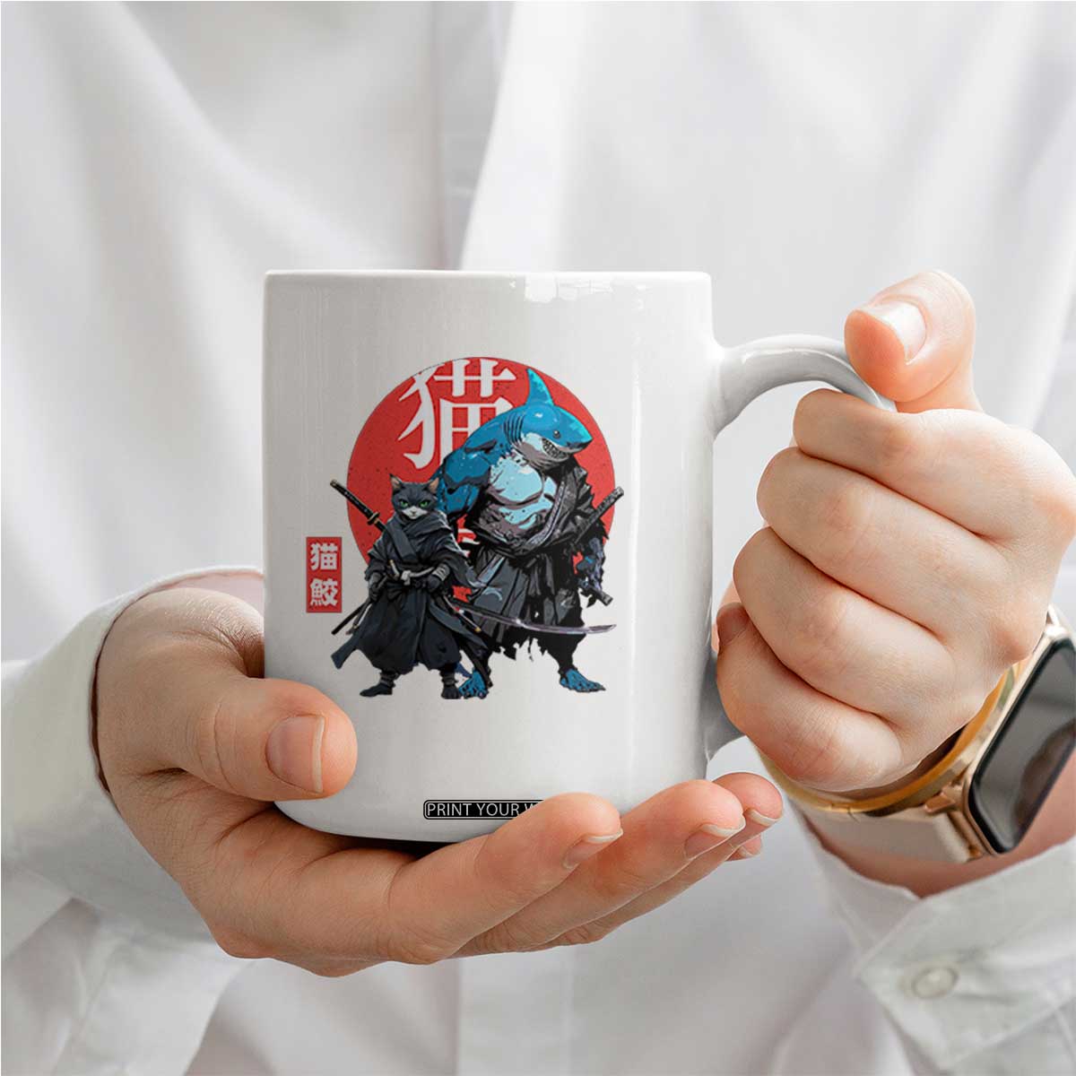 Samurai Cat Shark Coffee Mug Retro Japanese Animal Warrior Art TS14 Print Your Wear