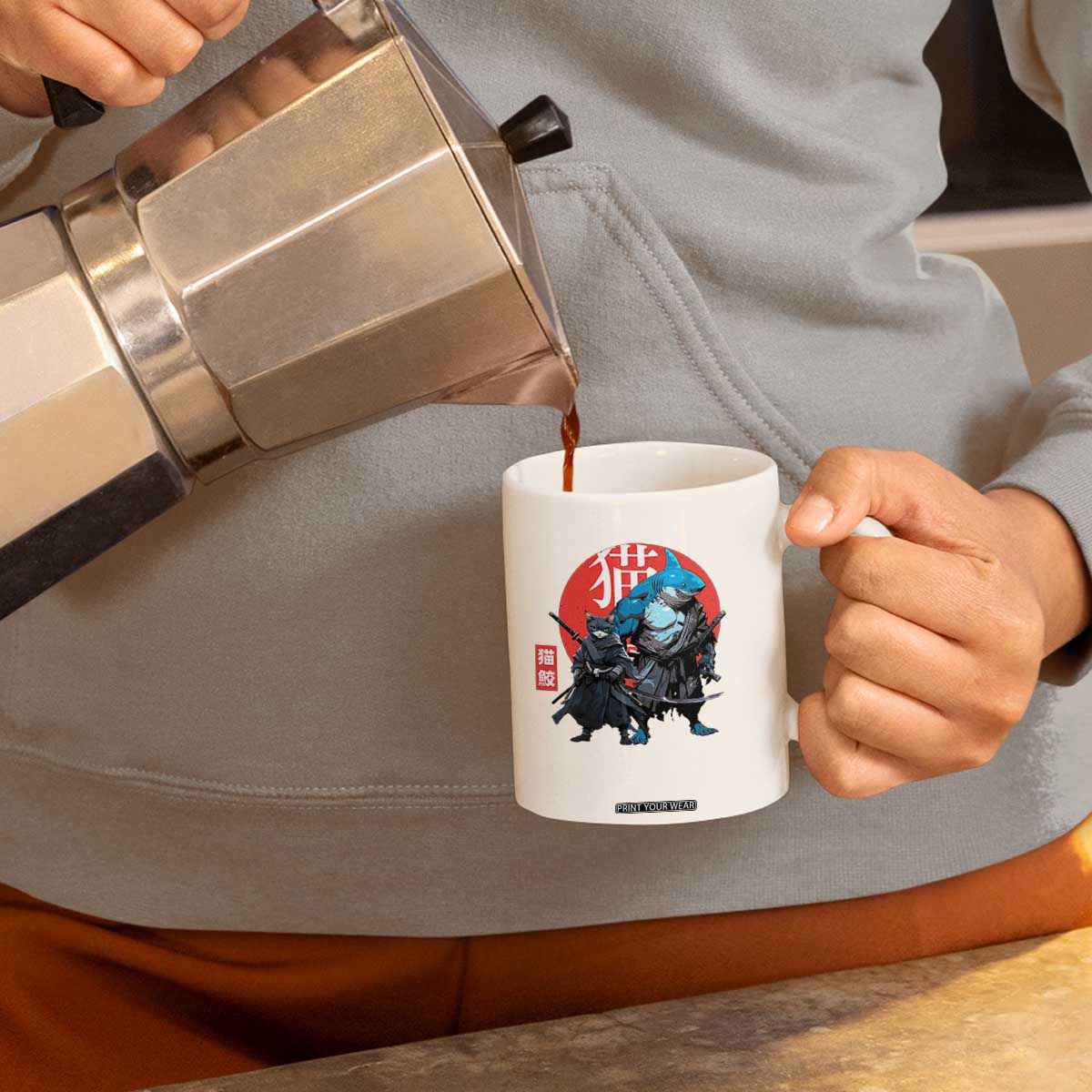Samurai Cat Shark Coffee Mug Retro Japanese Animal Warrior Art TS14 Print Your Wear
