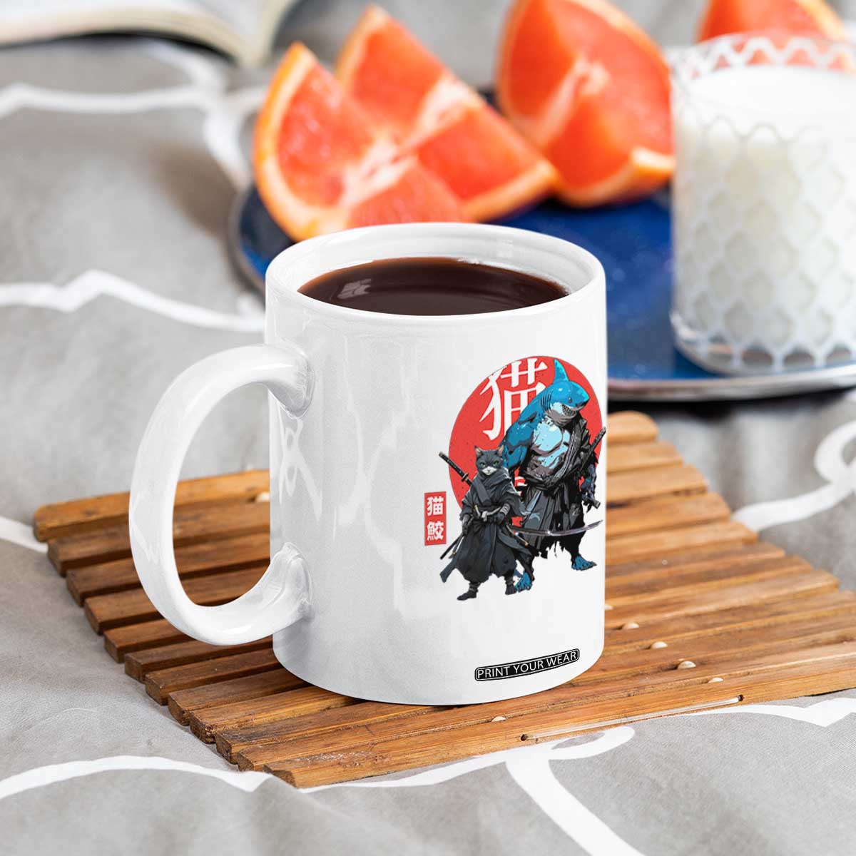 Samurai Cat Shark Coffee Mug Retro Japanese Animal Warrior Art TS14 Print Your Wear