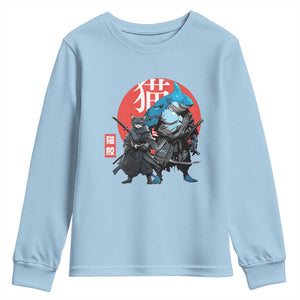 Samurai Cat Shark Youth Sweatshirt Retro Japanese Animal Warrior Art TS14 Light Blue Print Your Wear