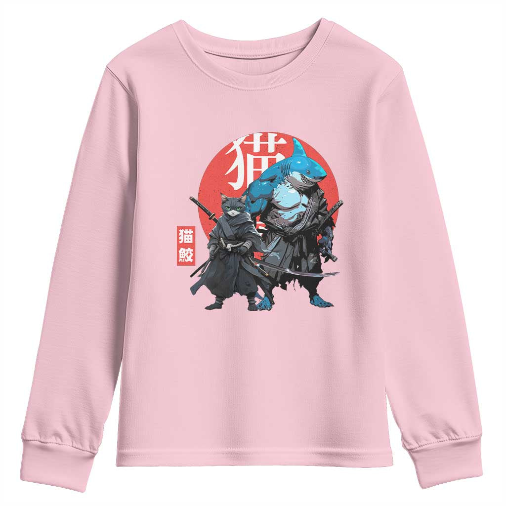 Samurai Cat Shark Youth Sweatshirt Retro Japanese Animal Warrior Art TS14 Light Pink Print Your Wear