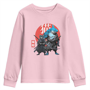 Samurai Cat Shark Youth Sweatshirt Retro Japanese Animal Warrior Art TS14 Light Pink Print Your Wear