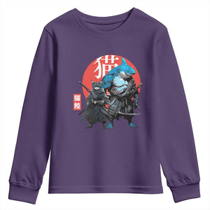 Samurai Cat Shark Youth Sweatshirt Retro Japanese Animal Warrior Art TS14 Purple Print Your Wear