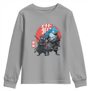 Samurai Cat Shark Youth Sweatshirt Retro Japanese Animal Warrior Art TS14 Sport Gray Print Your Wear