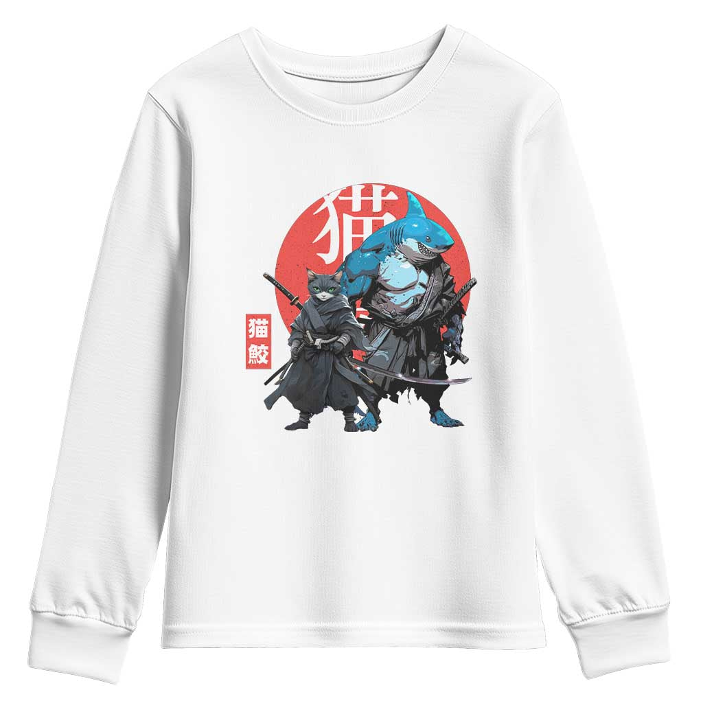 Samurai Cat Shark Youth Sweatshirt Retro Japanese Animal Warrior Art TS14 White Print Your Wear