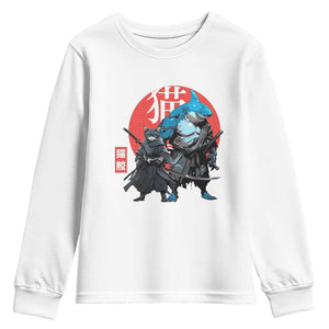 Samurai Cat Shark Youth Sweatshirt Retro Japanese Animal Warrior Art TS14 White Print Your Wear