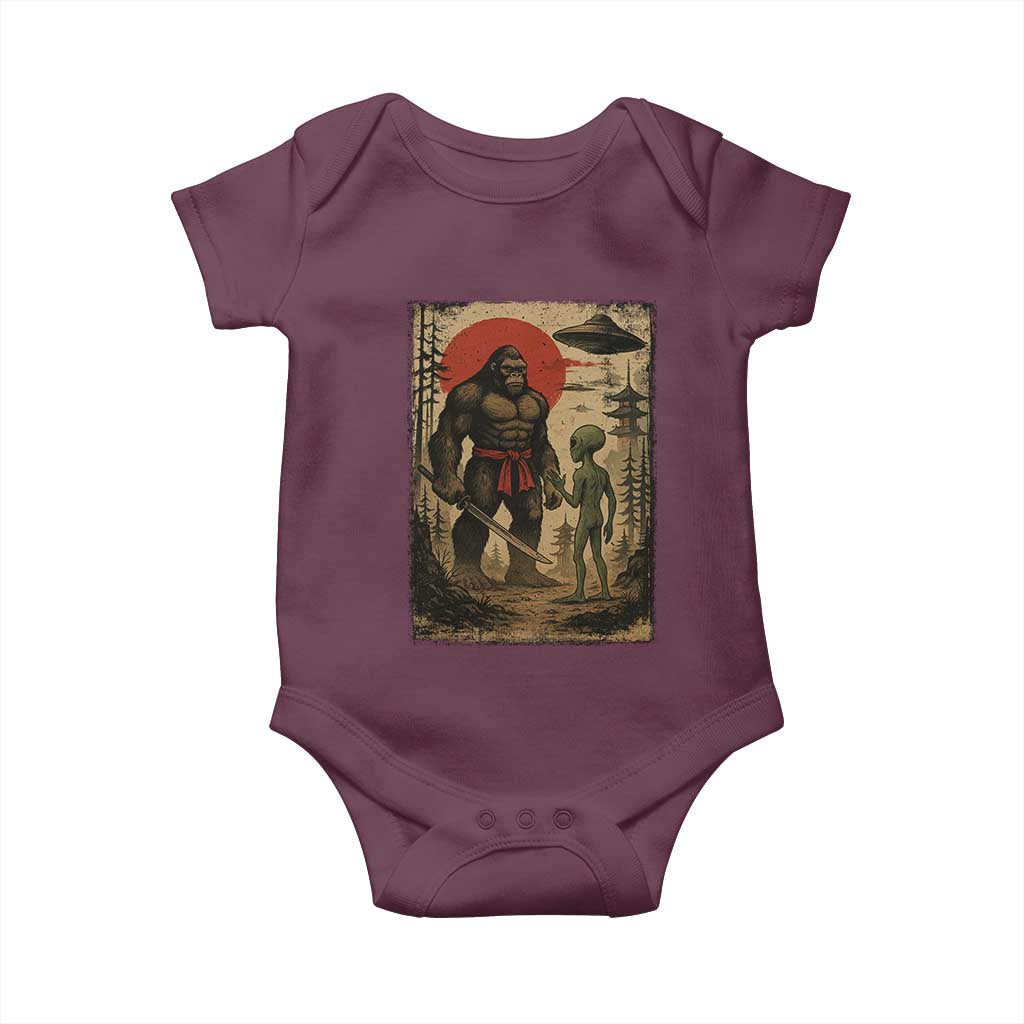 Samurai Bigfoot Japanese UFO Baby Onesie Sasquatch Ailen Ukiyo-e TS14 Maroon Print Your Wear