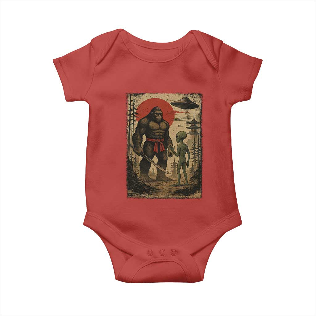 Samurai Bigfoot Japanese UFO Baby Onesie Sasquatch Ailen Ukiyo-e TS14 Red Print Your Wear