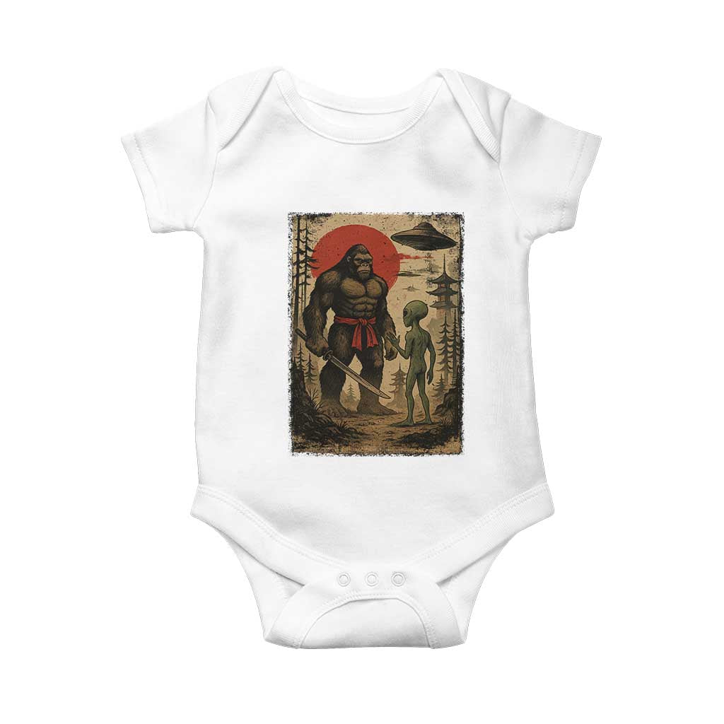 Samurai Bigfoot Japanese UFO Baby Onesie Sasquatch Ailen Ukiyo-e TS14 White Print Your Wear