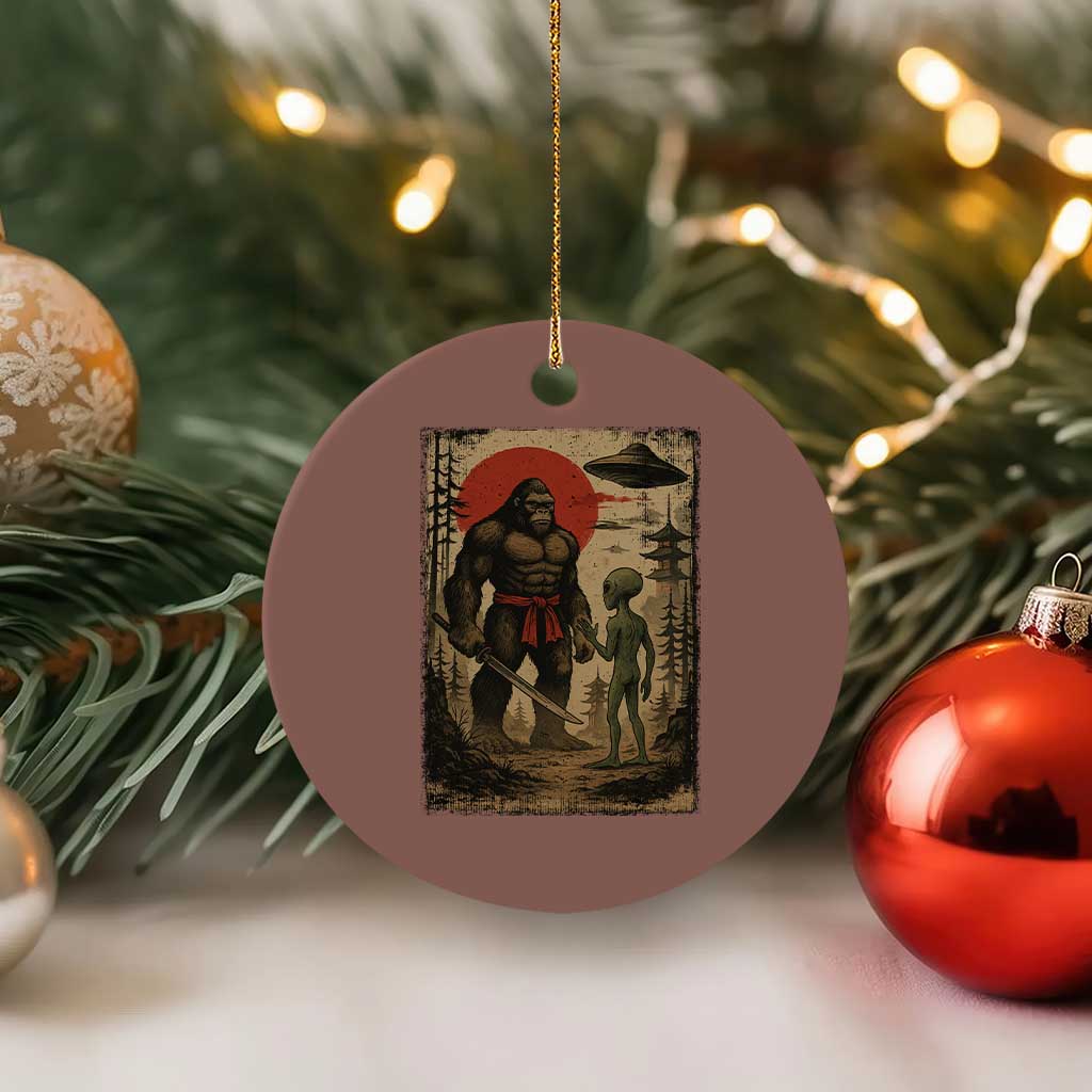 Samurai Bigfoot Japanese UFO Ceramic Ornament Sasquatch Ailen Ukiyo-e TS14 1pc Mocha Print Your Wear