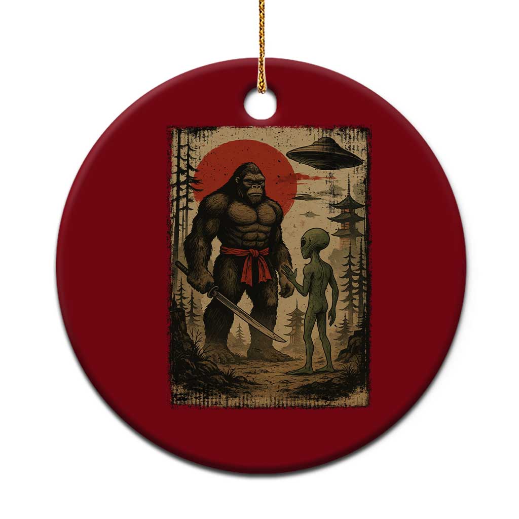 Samurai Bigfoot Japanese UFO Ceramic Ornament Sasquatch Ailen Ukiyo-e TS14 1pc Red Print Your Wear