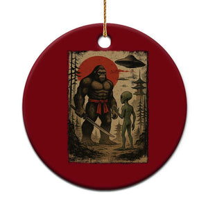 Samurai Bigfoot Japanese UFO Ceramic Ornament Sasquatch Ailen Ukiyo-e TS14 1pc Red Print Your Wear