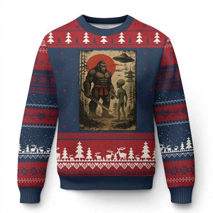 Samurai Bigfoot Japanese UFO Ugly Christmas Sweater Sasquatch Ailen Ukiyo-e TS14 Navy Red Print Your Wear