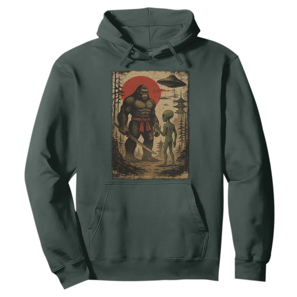 Samurai Bigfoot Japanese UFO Hoodie Sasquatch Ailen Ukiyo-e TS14 Dark Forest Green Print Your Wear