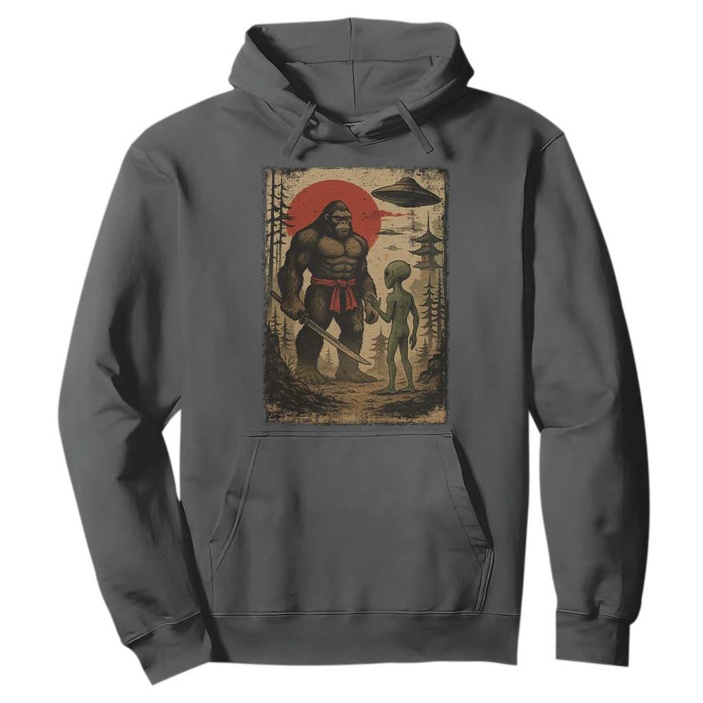 Samurai Bigfoot Japanese UFO Hoodie Sasquatch Ailen Ukiyo-e TS14 Dark Heather Print Your Wear