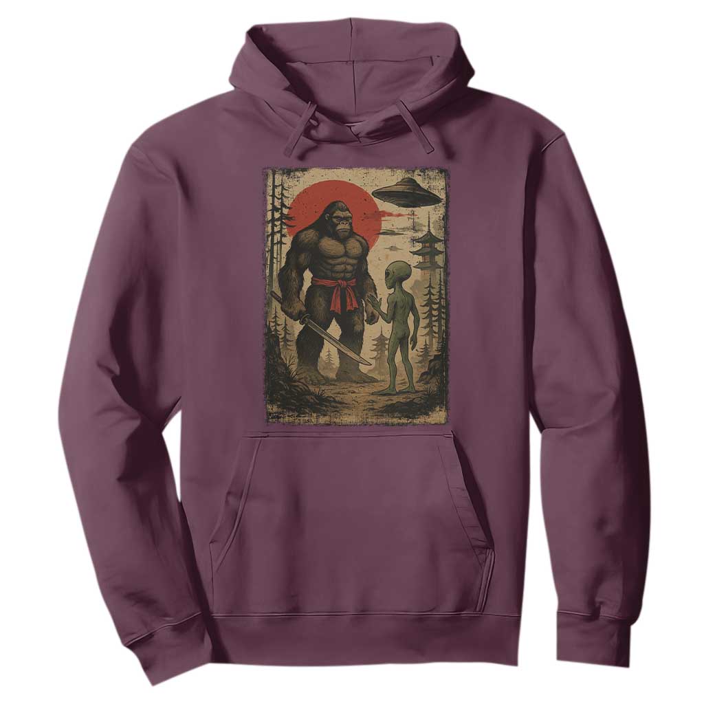 Samurai Bigfoot Japanese UFO Hoodie Sasquatch Ailen Ukiyo-e TS14 Maroon Print Your Wear