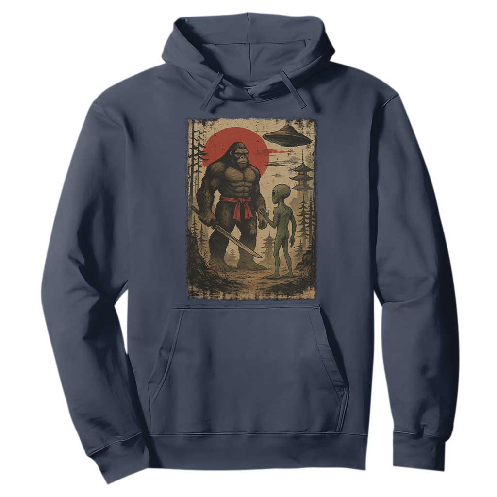 Samurai Bigfoot Japanese UFO Hoodie Sasquatch Ailen Ukiyo-e TS14 Navy Print Your Wear