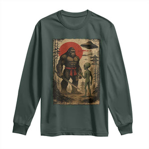 Samurai Bigfoot Japanese UFO Long Sleeve Shirt Sasquatch Ailen Ukiyo-e TS14 Dark Forest Green Print Your Wear