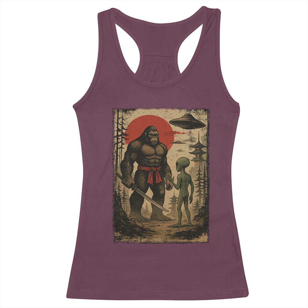 Samurai Bigfoot Japanese UFO Racerback Tank Top Sasquatch Ailen Ukiyo-e TS14 Maroon Print Your Wear