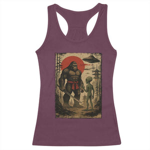 Samurai Bigfoot Japanese UFO Racerback Tank Top Sasquatch Ailen Ukiyo-e TS14 Maroon Print Your Wear